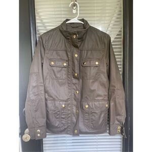 JCrew Women’s Downtown Field Jacket Green Waxed Cotton Size S